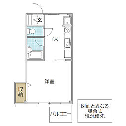 リエス水戸袴塚 202号室 2階1DKの間取り