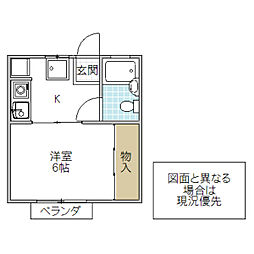 サイトウハイツ 2階1Kの間取り