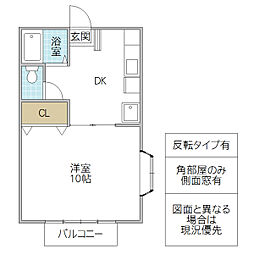 タートルハイツ 1号棟 1階1DKの間取り