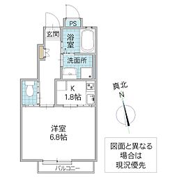 インレット荒川沖 II B棟 1階1Kの間取り
