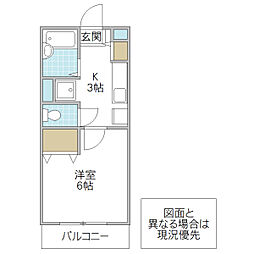 ビバリーヒルズ真鍋 3階1Kの間取り