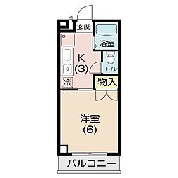 ワコーハイツ2 1Kの間取図画像