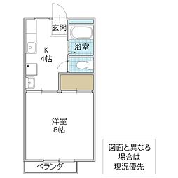 ツインハイツB 1Kの間取図画像