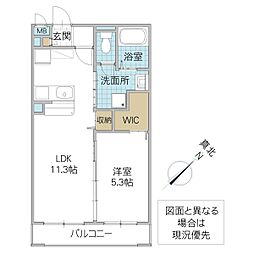カーサ桜土浦 2階1LDKの間取り