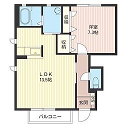 アドミラブール D 1階1LDKの間取り