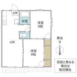 ホワイトビレッジ牛久F 2LDKの間取図画像