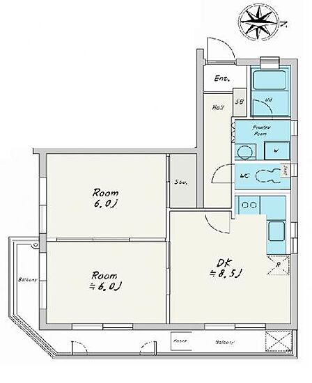 2DK、専有面積46.17m2