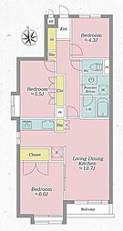 コートハウス三鷹 3LDKの間取図画像
