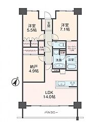 パークスクエア相模大野センタータワー 2SLDKの間取図画像