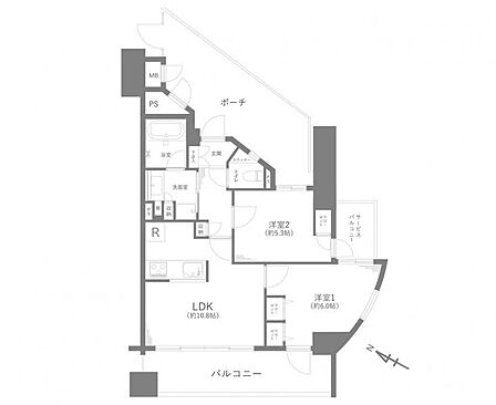 2LDK、専有面積54.11m2、南西向け角部屋