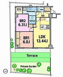 秀和若林レジデンス 2LDKの間取図画像