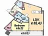 間取り：1LDK、専有面積56.93m2、東向け