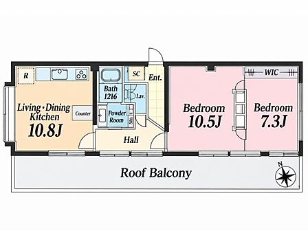 2DK、専有面積63.4m2、南西角部屋