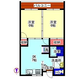 サシダロイヤルハイツ 2DKの間取図画像