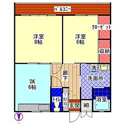 エスポワール等々力 2DKの間取図画像