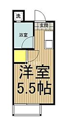 JR中央線 国立駅 徒歩15分の賃貸アパート 2階ワンルームの間取り