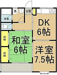 多摩都市モノレール 上北台駅 徒歩12分の賃貸アパート 2階2DKの間取り