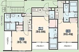 JR青梅線 拝島駅 徒歩15分の賃貸アパート 2階1Kの間取り