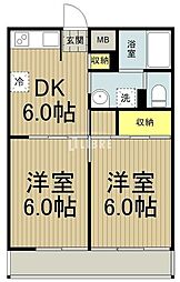 富士パークビル 5階2DKの間取り