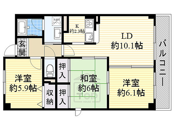 大阪府茨木市平田２丁目(賃貸マンション3LDK・1階・65.61㎡)の写真 その2