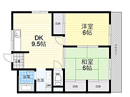 山野ハイツ 2DKの間取図画像