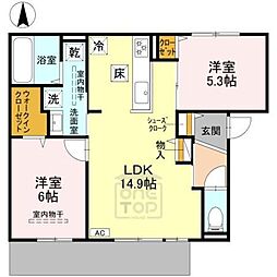 D-residence高槻市下田部A 2LDKの間取図画像