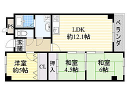 プランドール・耳原 3LDKの間取図画像