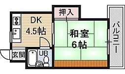 茨木フラワーハイツ第3フラワーハイツ 1DKの間取図画像