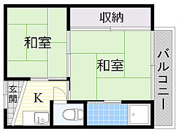 ビレッジハウス高田4号棟 2Kの間取図画像