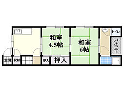 西畑ハイツ 2DKの間取図画像