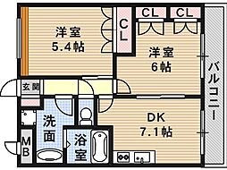 パルハイム郡山 2DKの間取図画像
