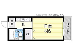 クローバー・M・オザキB棟 1Kの間取図画像