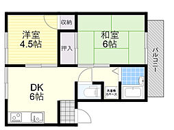 メロディハイツ高槻 2DKの間取図画像