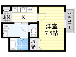 アンペルール茨木 1Kの間取図画像