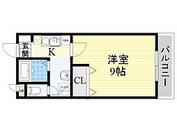 パーシモン茨木 1Kの間取図画像