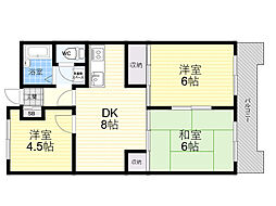 鮎川ハイツ 3DKの間取図画像