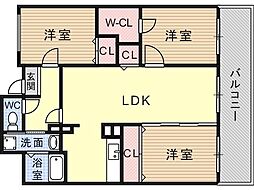AuroraCourt南摂津 3LDKの間取図画像