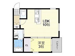 ボヌール千里丘 1LDKの間取図画像