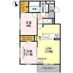 セジュールドソレイユ 2LDKの間取図画像