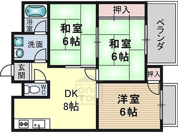 大阪府茨木市並木町(賃貸マンション3DK・3階・53.00㎡)の写真 その2