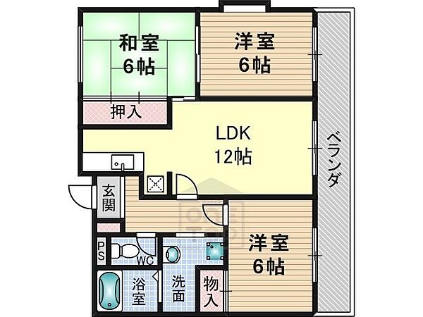 大阪府茨木市桑田町(賃貸マンション3LDK・2階・65.73㎡)の写真 その2