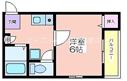 メゾンメテオール 2階1Kの間取り