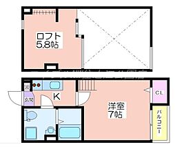 フクシア　アベニュー 2階1Kの間取り