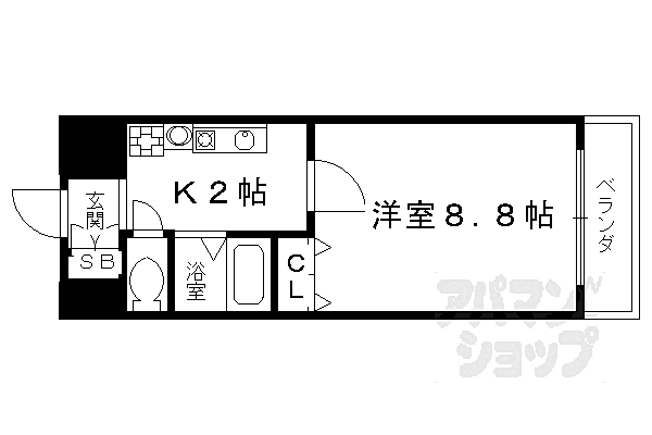 京都府京都市下京区西七条掛越町(賃貸マンション1K・9階・25.50㎡)の写真 その2