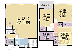 小山南溝町教室付き貸家 3SLDKの間取り