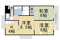 JR湖西線 大津京駅 徒歩8分の賃貸マンション 3階3Kの間取り