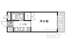 ぼなーる東野 3階1Kの間取り
