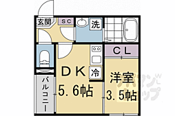 京都地下鉄東西線 石田駅 徒歩7分の賃貸アパート 3階1DKの間取り