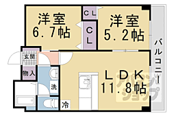 JR湖西線 小野駅 徒歩9分の賃貸アパート 2階2LDKの間取り