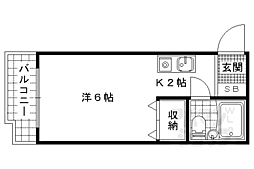プルシャン山科 4階1Kの間取り